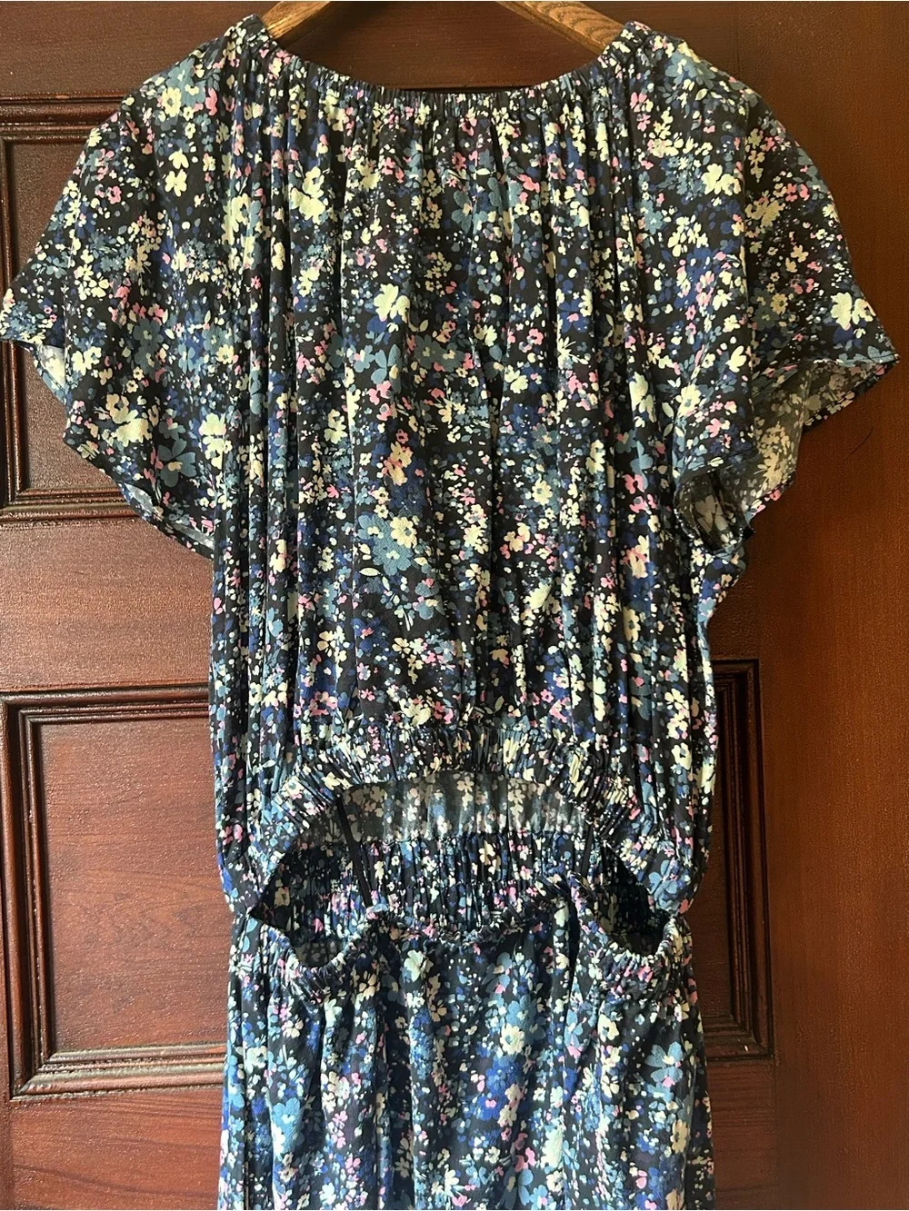 Marine Layer Charlotte Midi Dress Flutter Sleeve Medium Peek-a-boo back Floral - Picture 11 of 12
